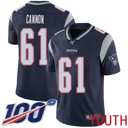 New England Patriots Football #61 100th Limited Navy Blue Youth Marcus Cannon Home NFL Jersey->women nfl jersey->Women Jersey
